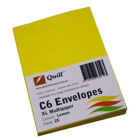 Quill 93019 coloured envelopes C6 pack 25 lemon #Q93019