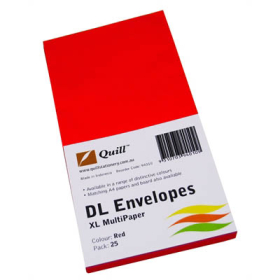 Quill 94010 coloured envelopes DL pack 25 red #Q94010