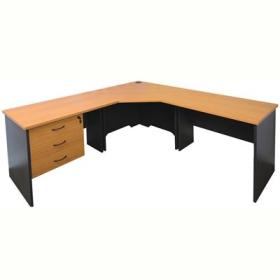 Rapid worker complete corner desk 1200 x 1500 x 600mm cherry/ironstone #RLRWCWS1215CI