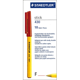 Staedtler stick 430 ballpen fine 0.3mm red box 10 #S430FR