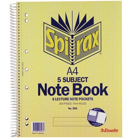 Spirax spiral bound notebook A4 250 pages 5 subject #S596