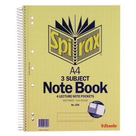 Spirax spiral bound notebook A4 3 subject #S599