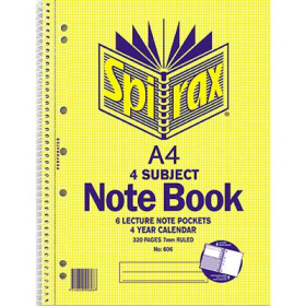 Spirax spiral bound notebook A4 320 pages 4 subject #S606