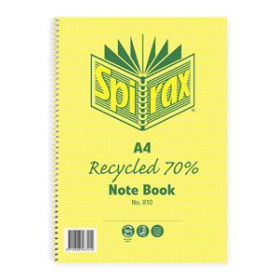 Spirax spiral bound recycled notebook A4 120 page side opening #S810