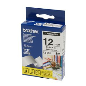 Brother tze-231 laminated labelling tape 12mm black on white #TZ231