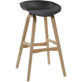 Rapidline virgo bar stool oak coloured timber frame with polypropylene shell seat black #RLVIRGOSTOOLBLACK