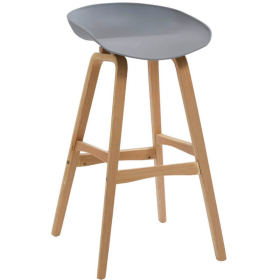 Rapidline virgo bar stool oak coloured timber frame with polypropylene shell seat grey #RLVIRGOSTOOLGREY