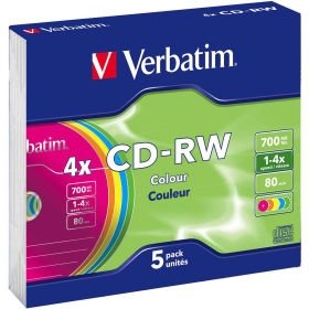 Verbatim cd-rw 4x700mb pack of 5 coloured #V43133